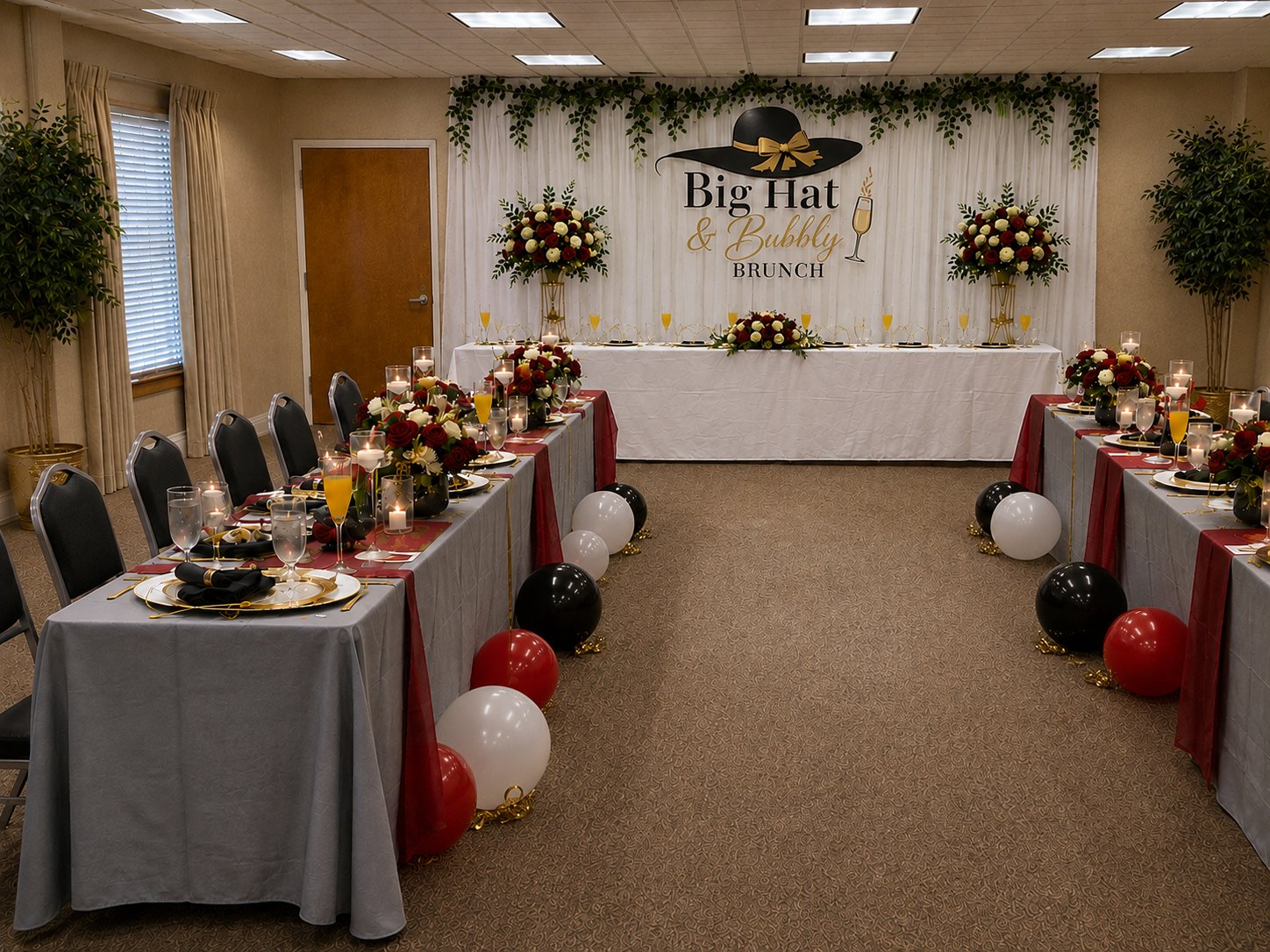 Balloon garland installation in black and gold