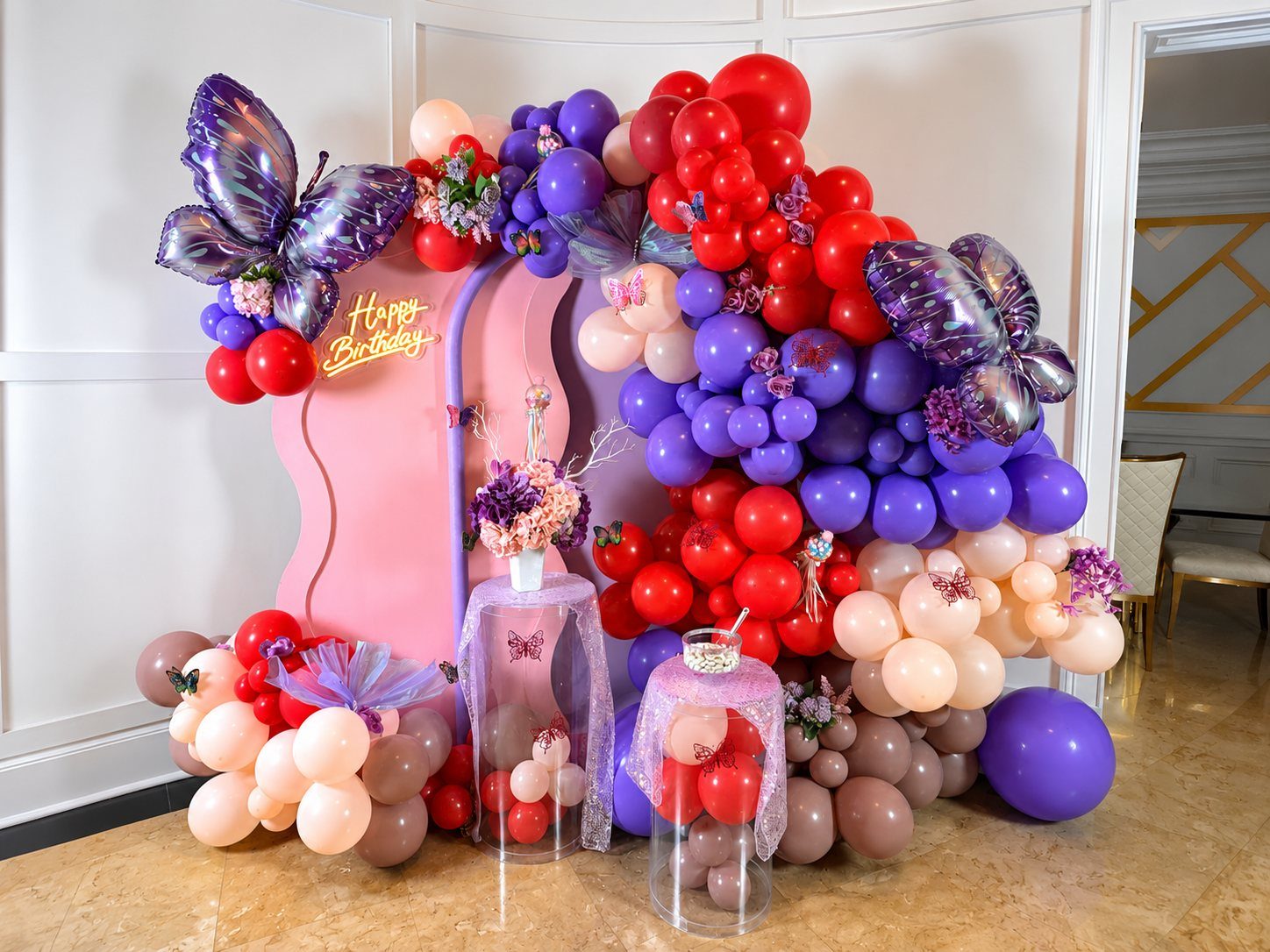 Custom butterfly balloon installation