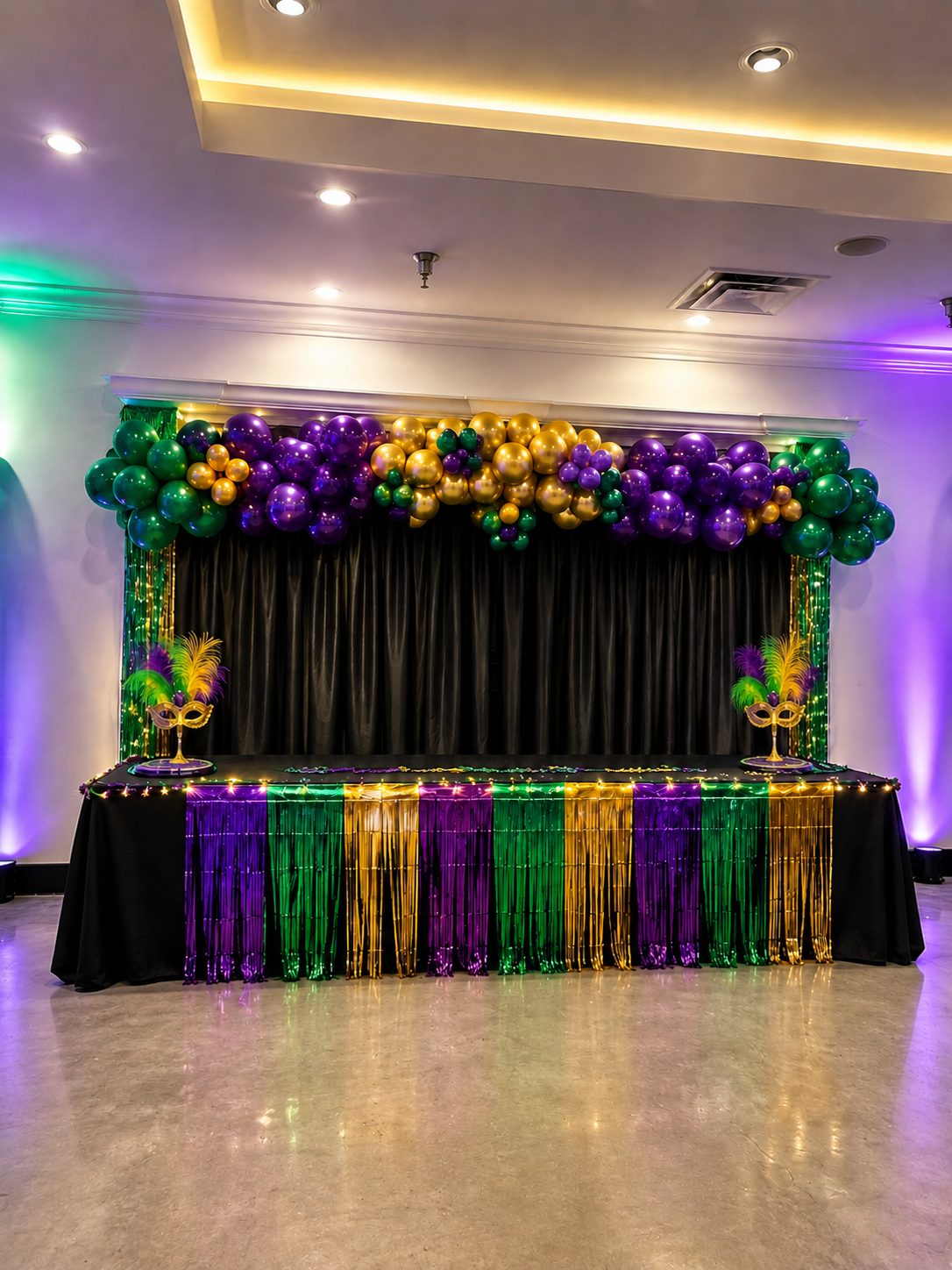 Styled head table and backdrop for a themed event