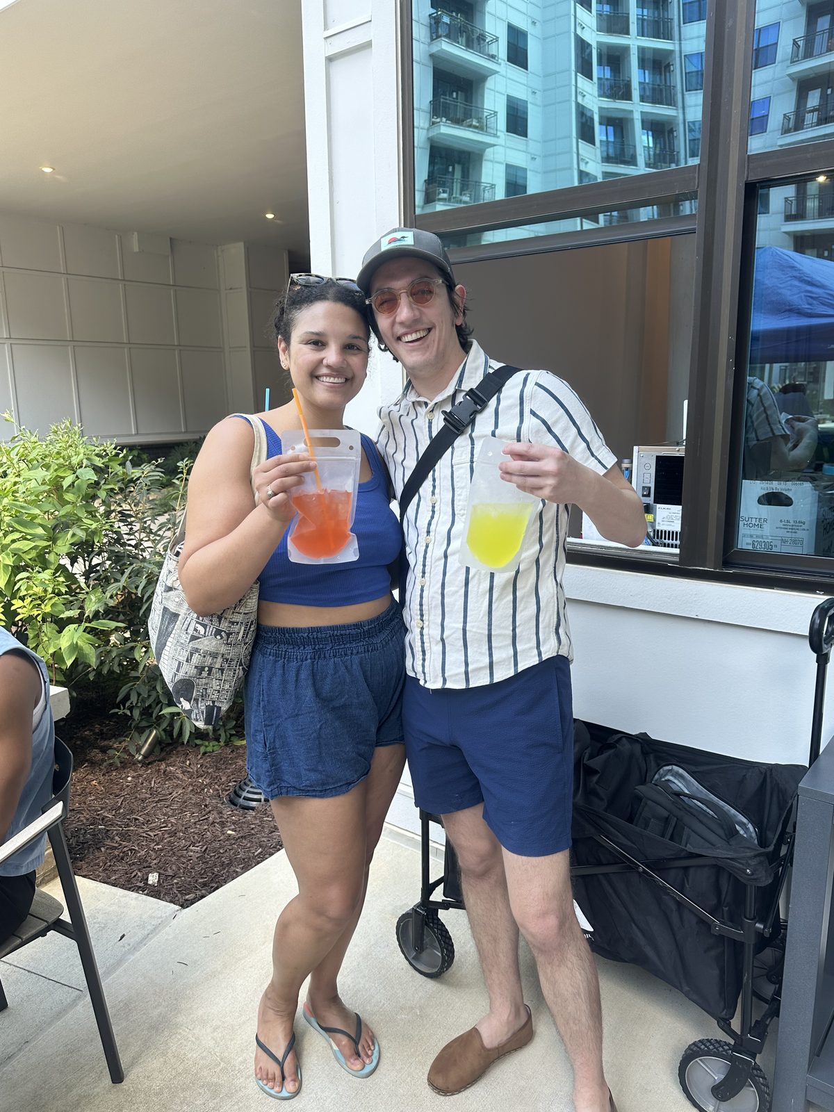Residents gathered at a daytime courtyard event