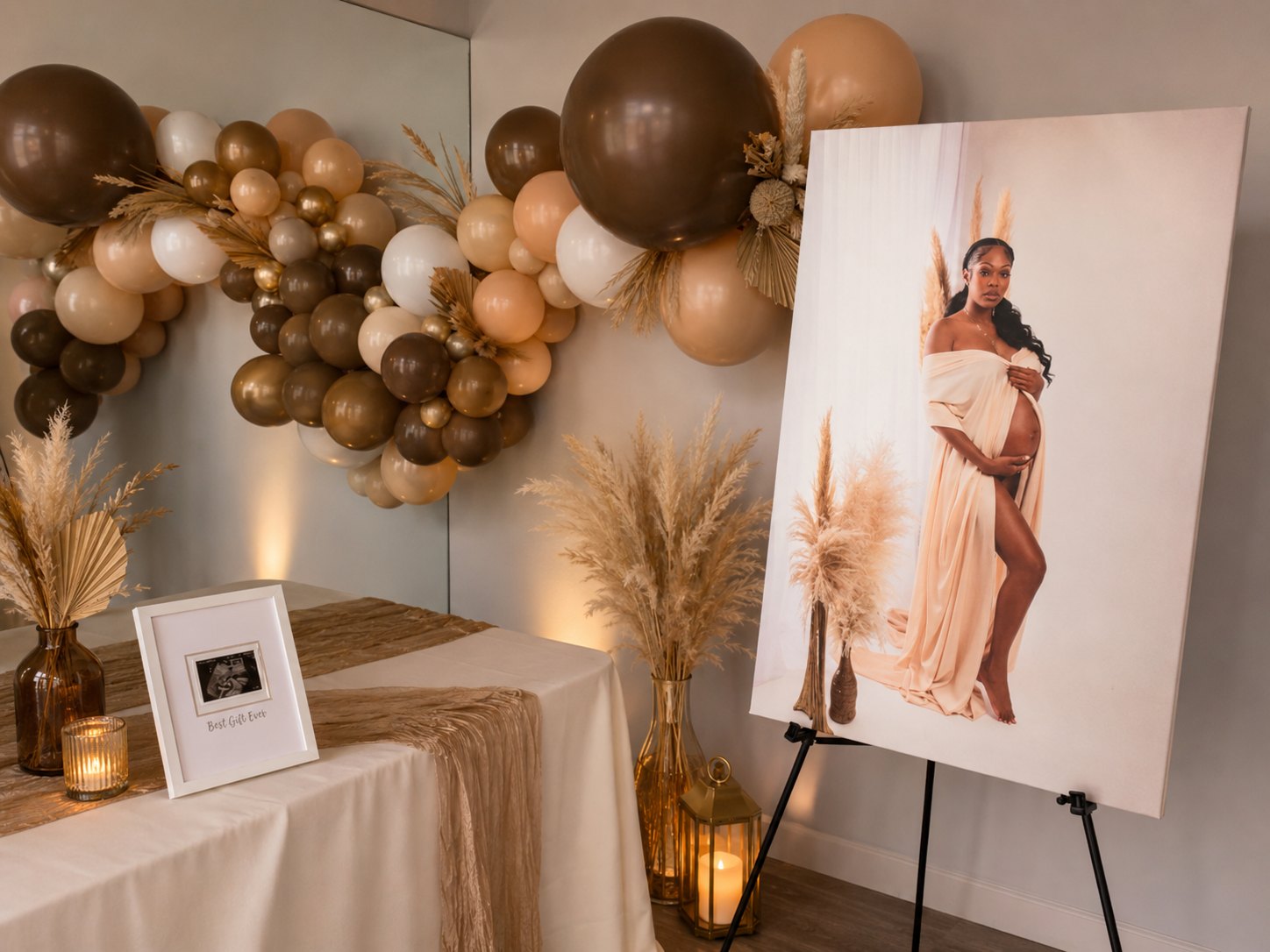 Draped head table styled with candlelight
