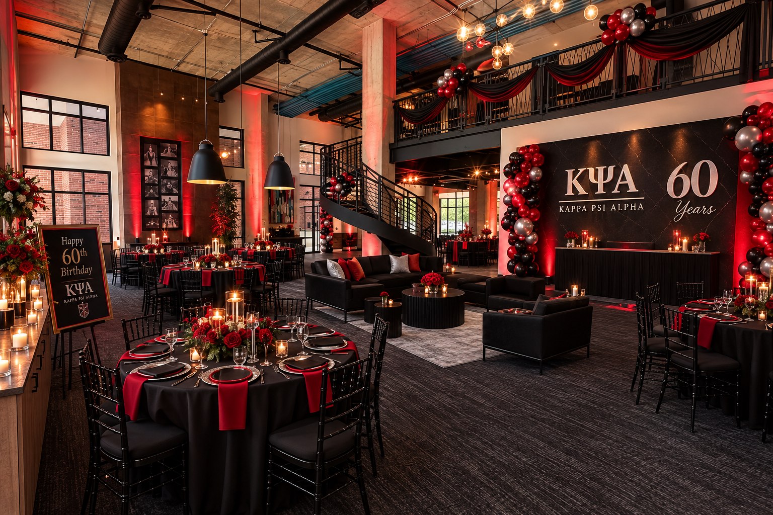Red and black casino-themed event styling